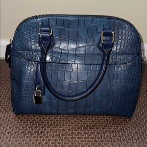 Blue Crocodile-Embossed Women's Bag